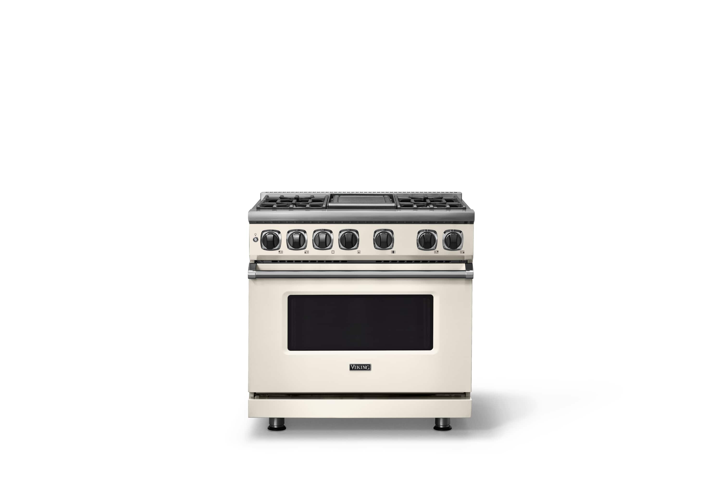 Front. Viking - 36 in. Wide 4 Burner Dual Fuel Sealed Burner Range with Griddle - Pure White.