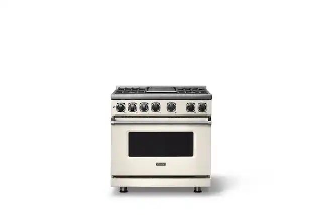 Front. Viking - 36 in. Wide 4 Burner Dual Fuel Sealed Burner Range with Griddle-LP - Pure White.