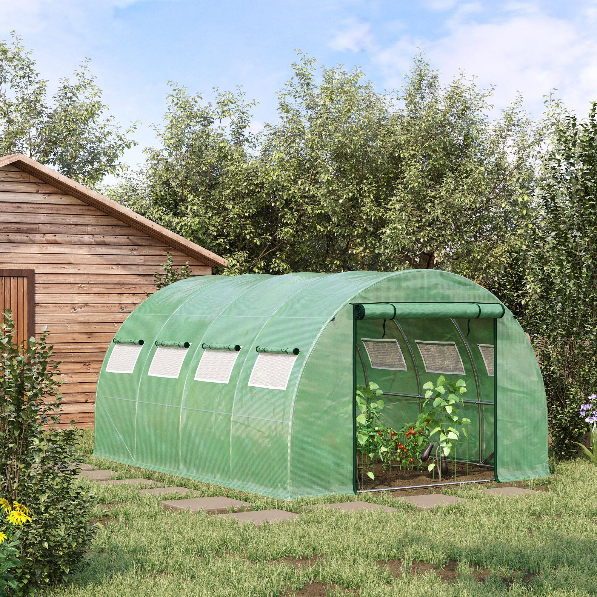 Alt View 1. Outsunny - x 10' x 6.5' Walk-in Tunnel Greenhouse with 2 Zippered Mesh Doors & 10 Mesh Windows - Green.