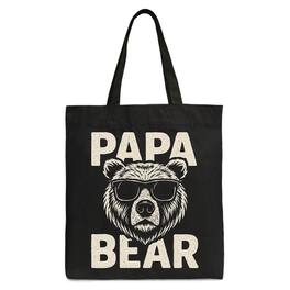 OrnamentallyYou - Papa Bear Sunglasses Canvas Tote Bag, Vintage Gift Shopper for Cool Dads - Black