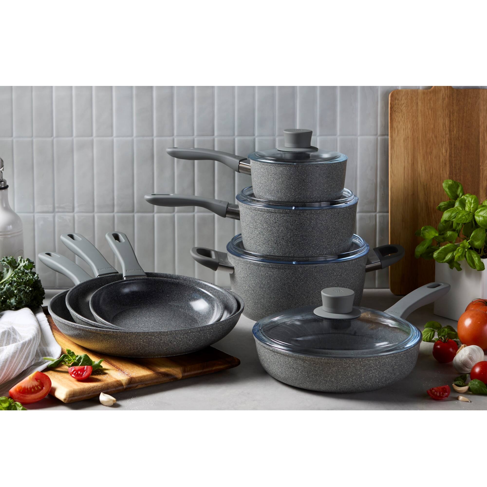 Alt View 9. ZWILLING - ZWILLING Parma Plus Ceramic 10-pc Aluminum Ceramic Nonstick Cookware Set - Grey.