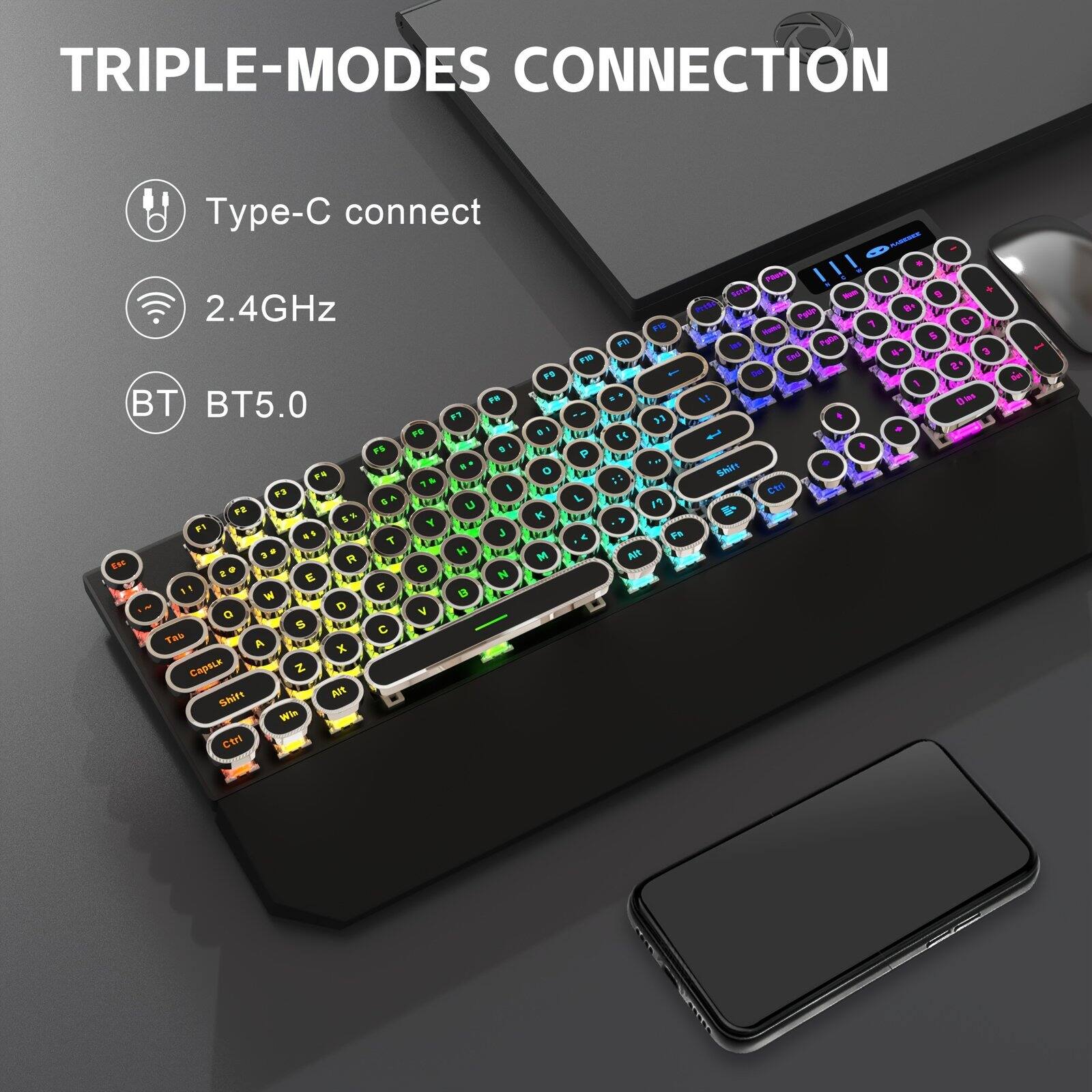 TRIPLE-MODES CONNECTION

Type-C connect
2.4GHz
BT5.0
