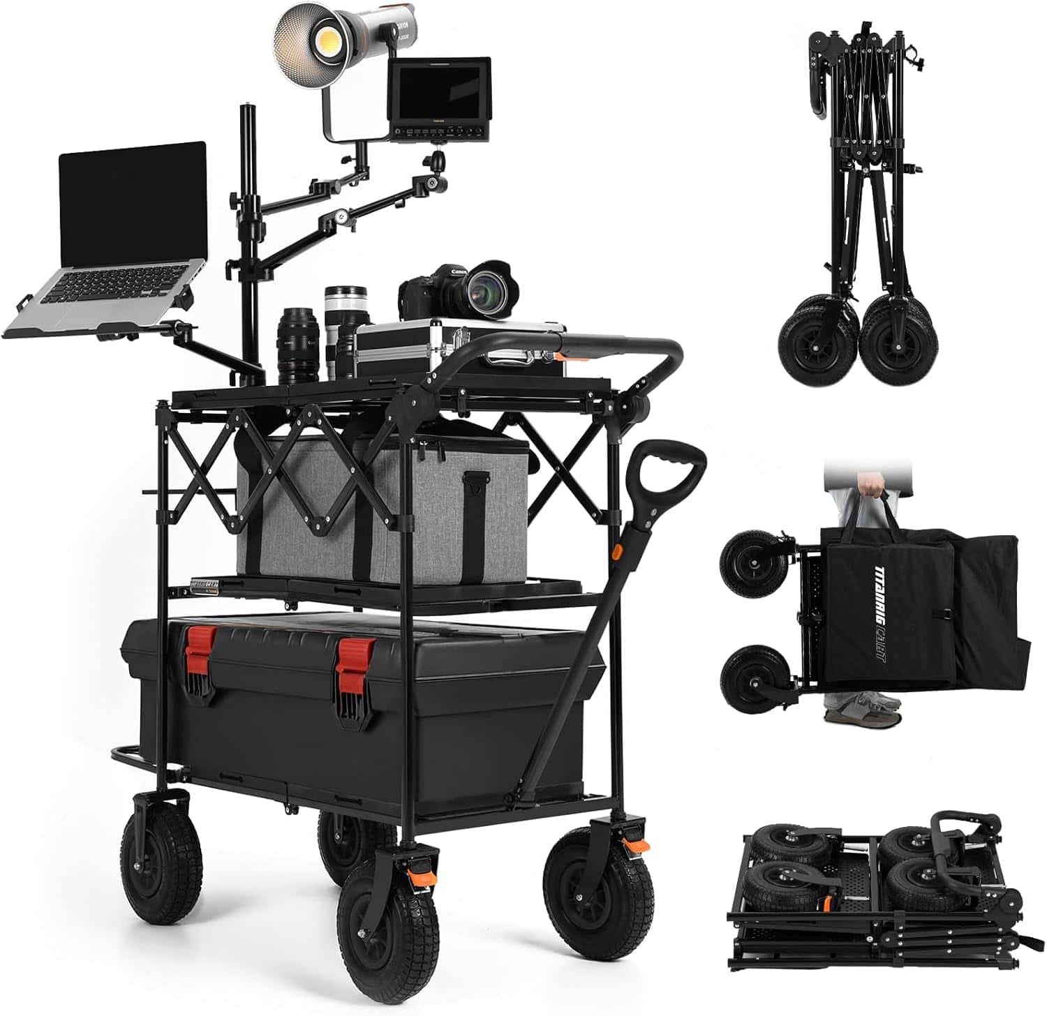 TARION - Video Production Camera Cart Foldable Cart for Photographer Quick Release for Film Studio Storage Digital Cart