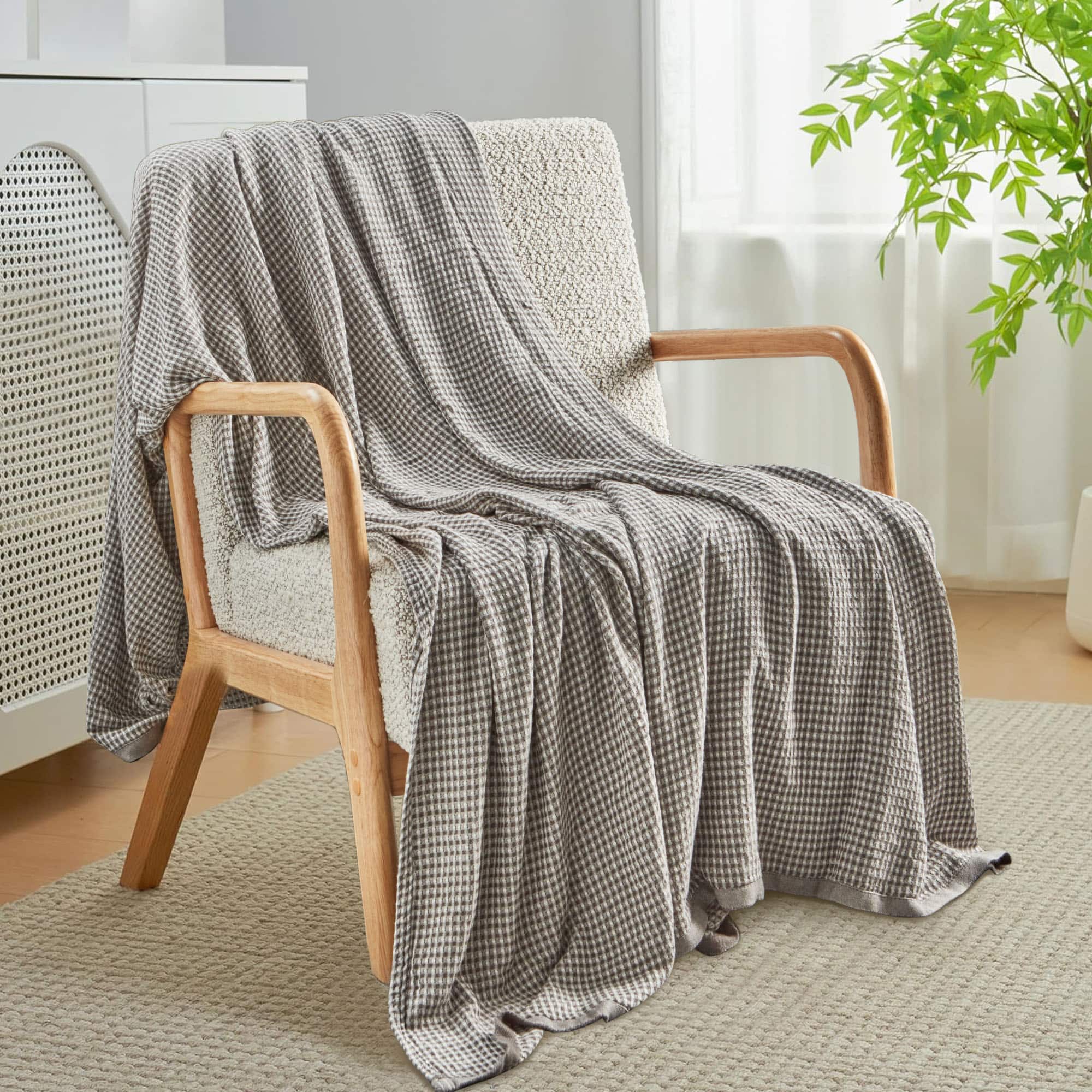 Peace Nest - Ultra Soft Waffle Weave Knit Throw Blanket, 80" x 90" - Gray