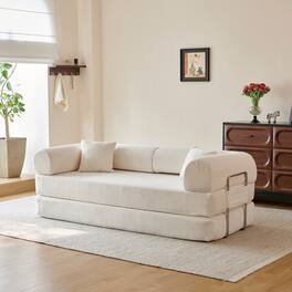 Anysun - 78.8" Boneless Compression Sofa – Convertible Floor Sofa Bed with Pillow Back Support & Armrests – Comfy Futon Couch - White