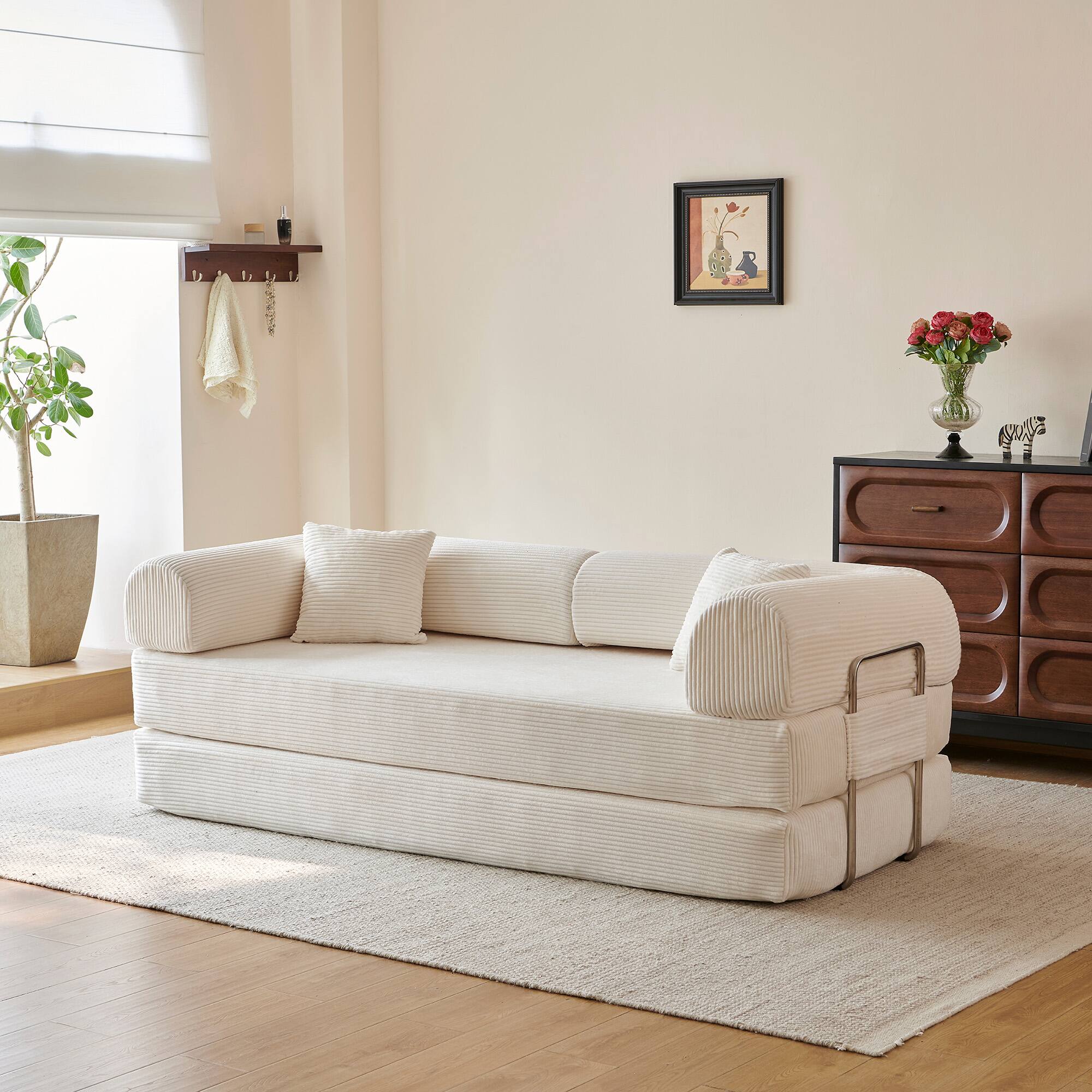 Front. Anysun - 78.8" Boneless Compression Sofa – Convertible Floor Sofa Bed with Pillow Back Support & Armrests – Comfy Futon Couch - White.