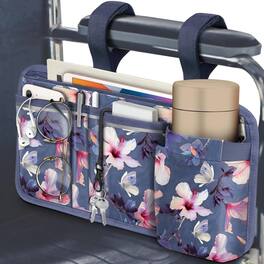 Kitcheniva - Wheelchair Armrest Accessories Pouch Side Storage Bag With Cup Holder - Blooming Hibiscus