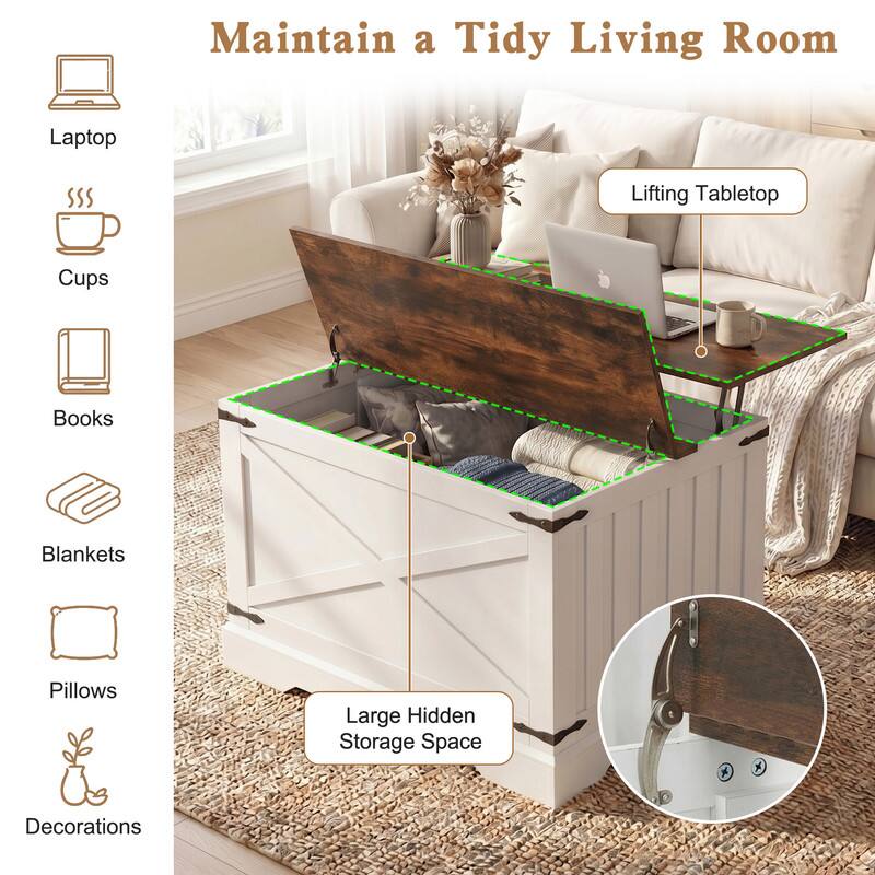 Maintain a Tidy Living Room

- Laptop
- Lifting Tabletop
- Cups
- Books
- Blankets
- Pillows
- Large Hidden Storage Space
- Decorations