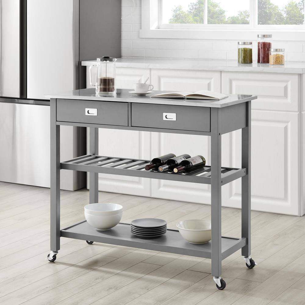 Alt View 9. Crosley Furniture - Chloe Stainless Steel Top Kitchen Island/Cart - Gray.