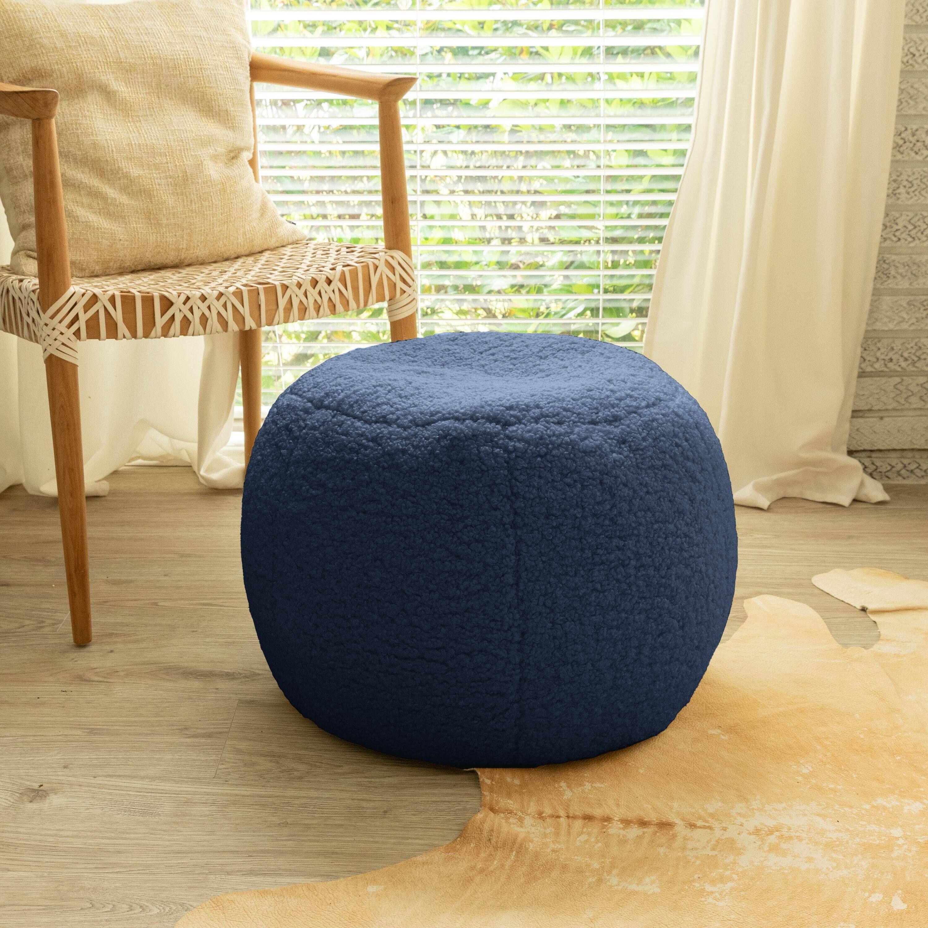 Left. Jaxx - Jaxx Ellis Ottoman Shearling Faux-Lamb Plush Pouf for Modern Interior Design, Small, Indigo - Indigo.