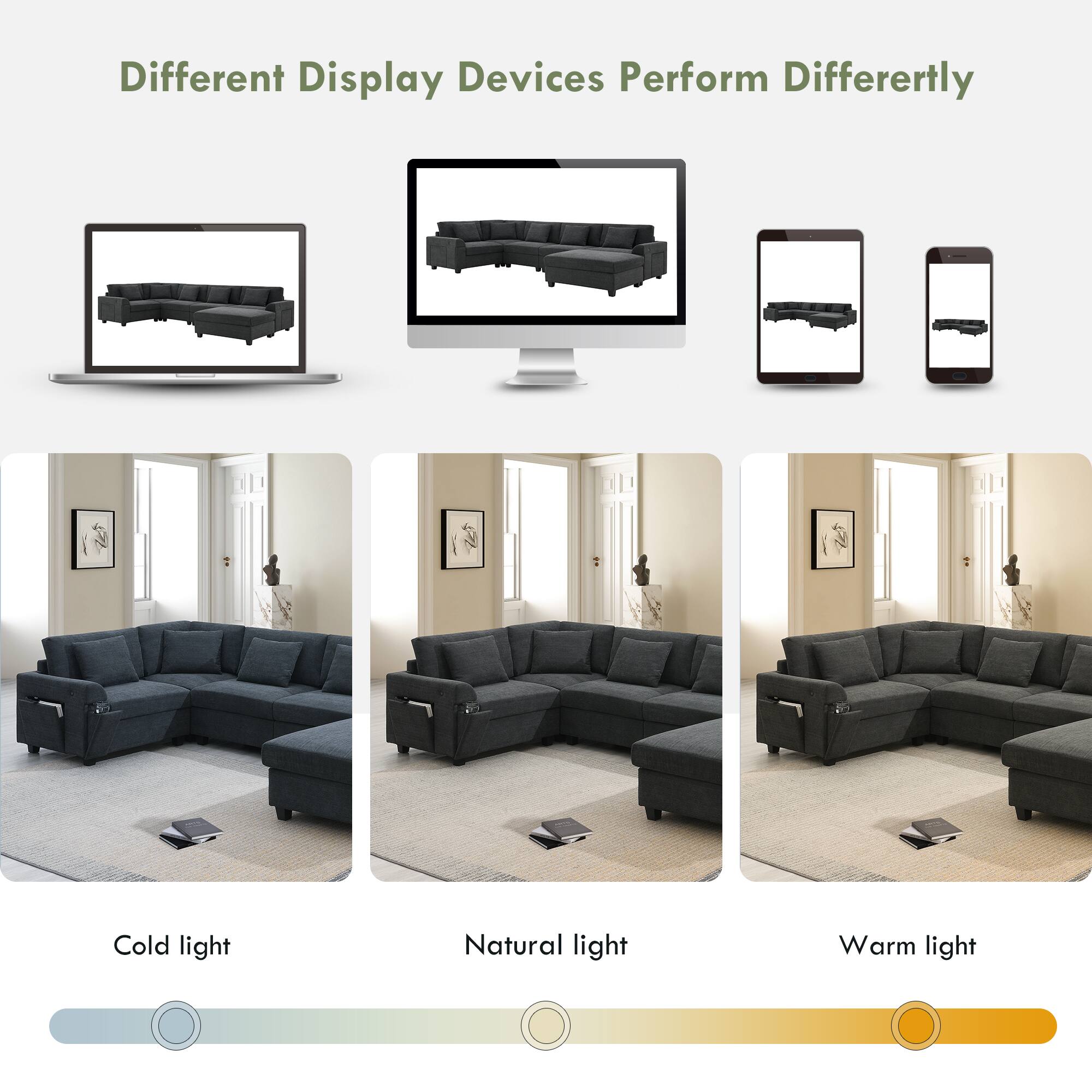 Different Display Devices Perform Differently

Cold light
Natural light
Warm light