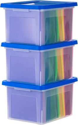 IRIS USA - 35Qt Plastic File Box, Stackable Nestable, Blue, 3Pk