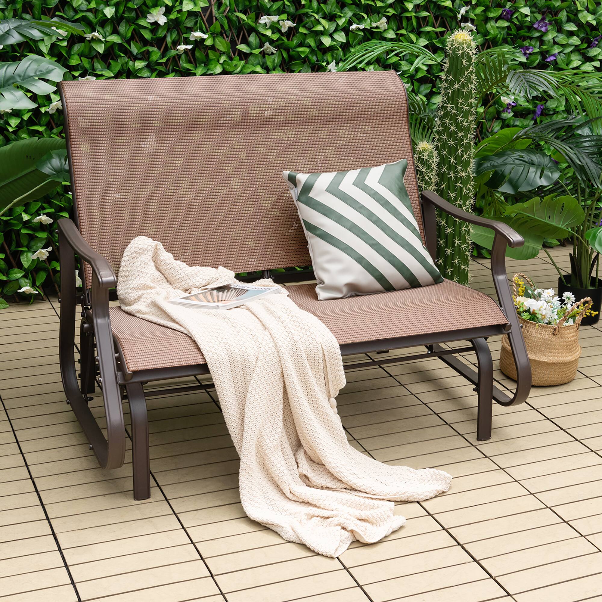 Alt View 10. Costway - Costway 2-Person Patio Swing Glider Bench Loveseat Rocking Chair High Back Deck - Brown.