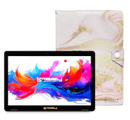 LINSAY - 10.1"Octa Core 256GB Storage Android 15 Tablet with Glaze Marble Case - Pink
