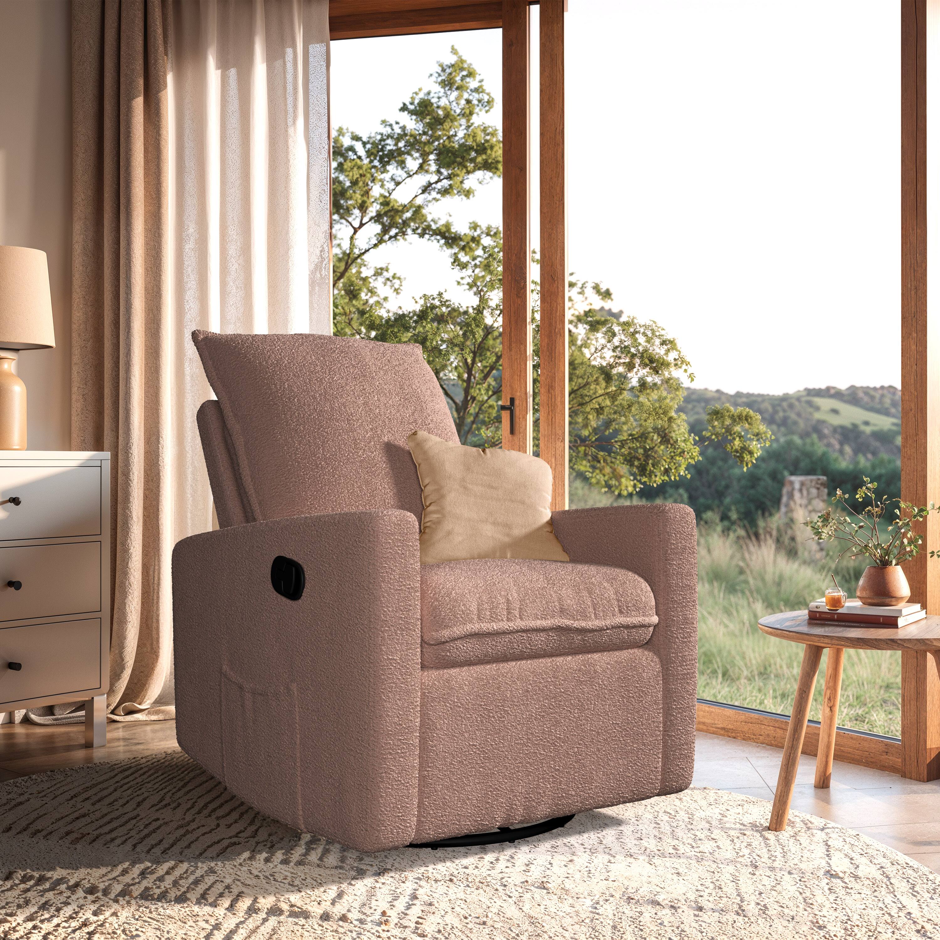 Alt View 1. CorLiving - Caillie Boucle Fabric Upholstered Contemporary Glider Recliner Chair - Pink.