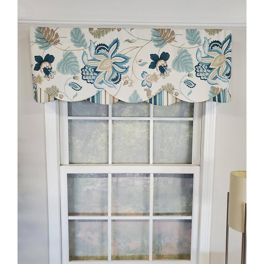 Angle. RLF Home - RLF Home Samanta 100% Cotton Luxurious Lining Stripe Rod Pocket Petticoat Valance 50" x 15" Blue - Blue.