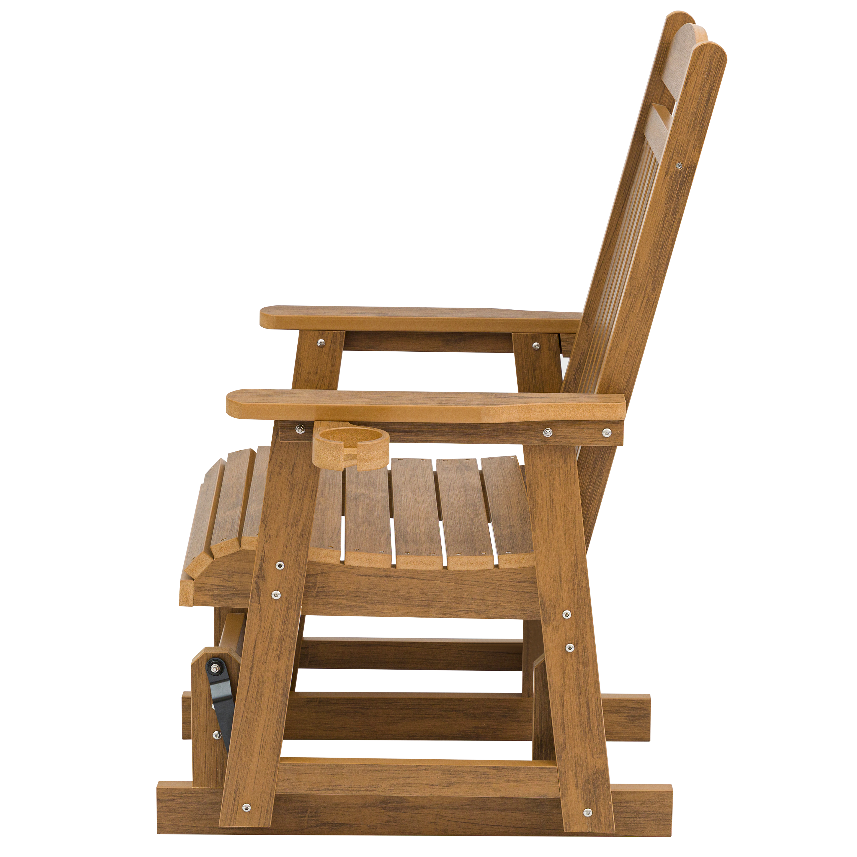 Left. Fortune Candy - HIPS Patio Glider with Cup Holders,All-Weather,Heavy Duty 700 LBS Capacity for Garden/Yard - Light Brown.