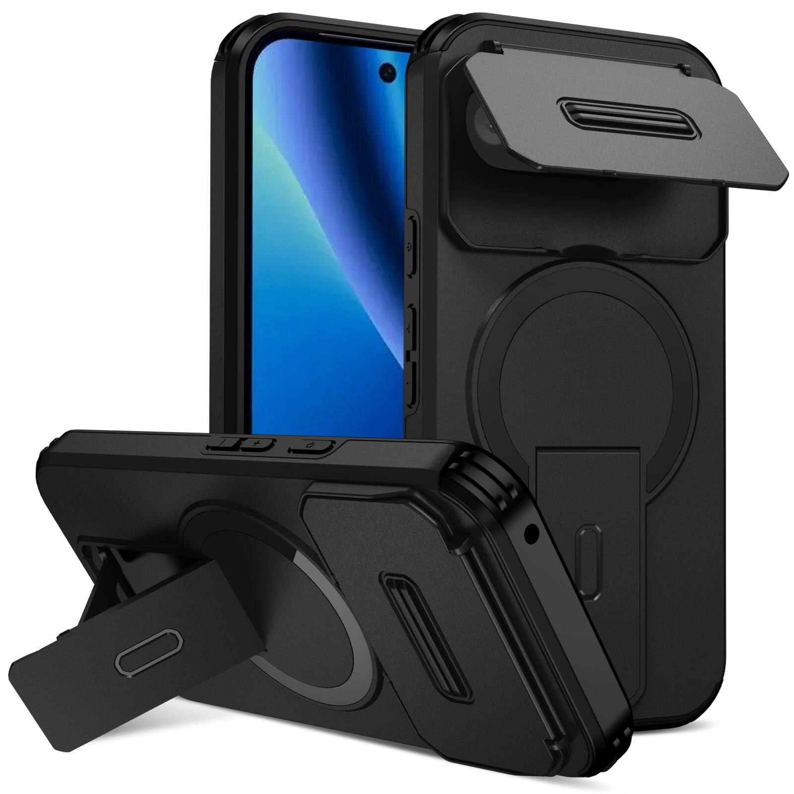 Front. UUCOVER - Magnetic Case for Google Pixel 10A Shockproof TPU+PC Case Compatible with MagSafe Stand Sliding Camera Cover - Black.