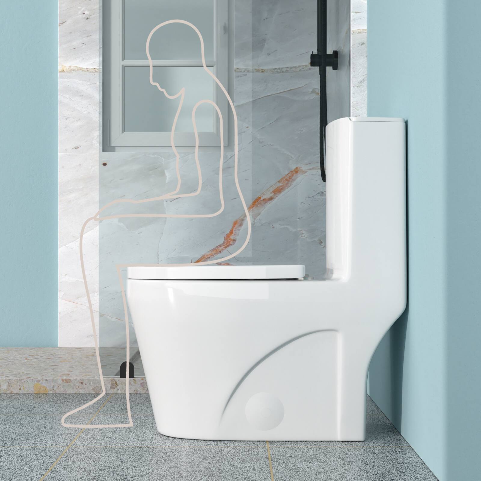 Back. TinyHomie - Ceramic One Piece Toilet for Bathroom 12 inch Rough In 12416 GPF Dual Flush with Soft Closing Seat Powerful Dual Flush - White.