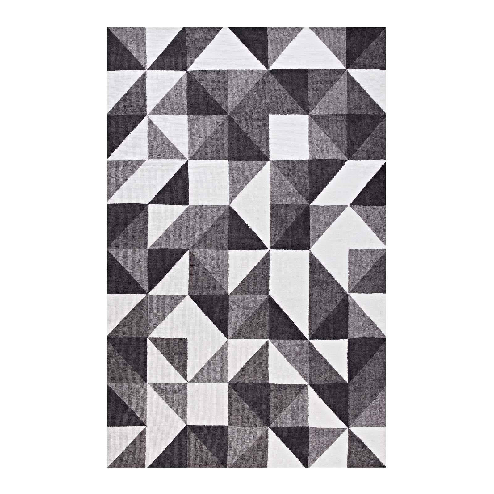 Angle. Modway - Kahula Geometric Triangle Mosaic Area Rug - Black Gray and White.