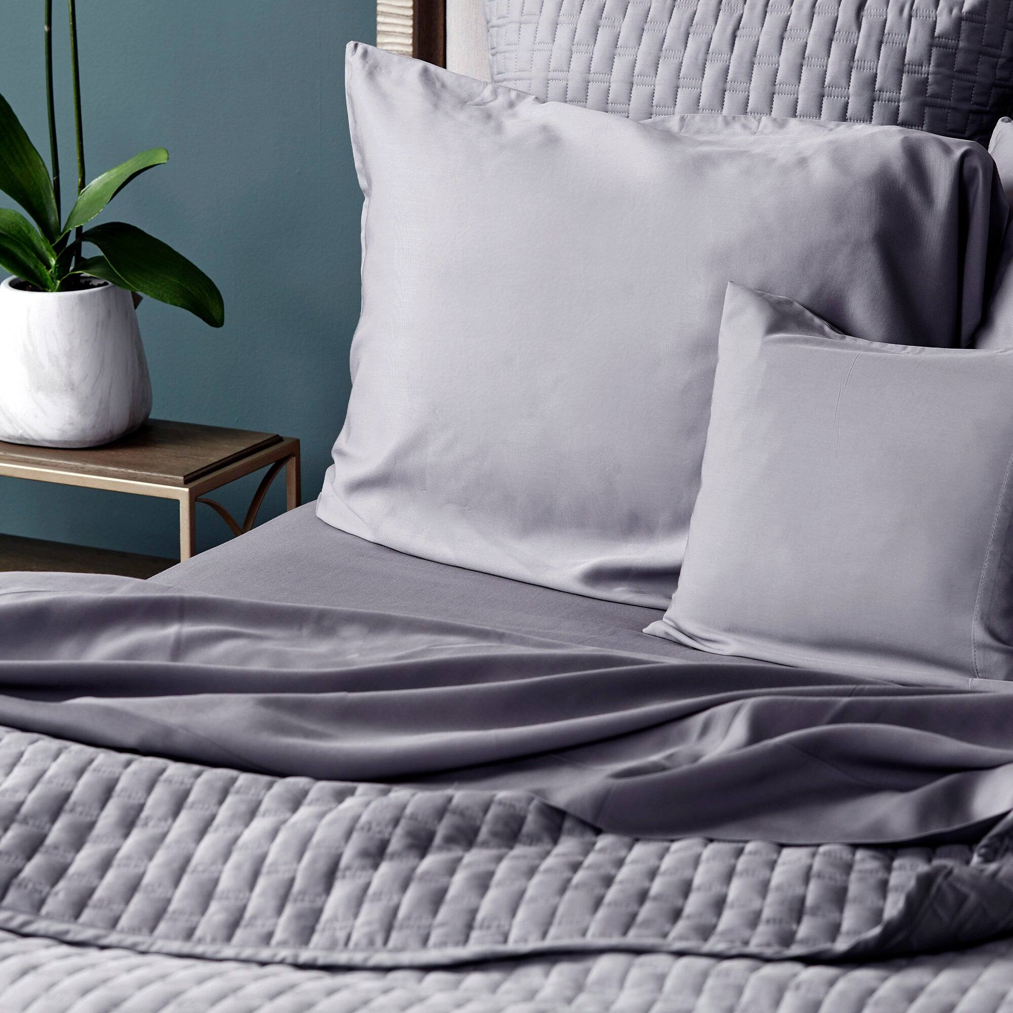 Alt View 3. BedVoyage - Luxury 100% viscose from Bamboo Quilted Brick Coverlet - Platinum.