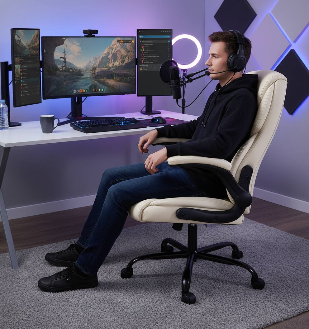 Alt View 4. AOITUN - Ergonomic Computer Gaming Chair High Back for Daily Use with Gel Memory Foam Comfort and Durability - White.