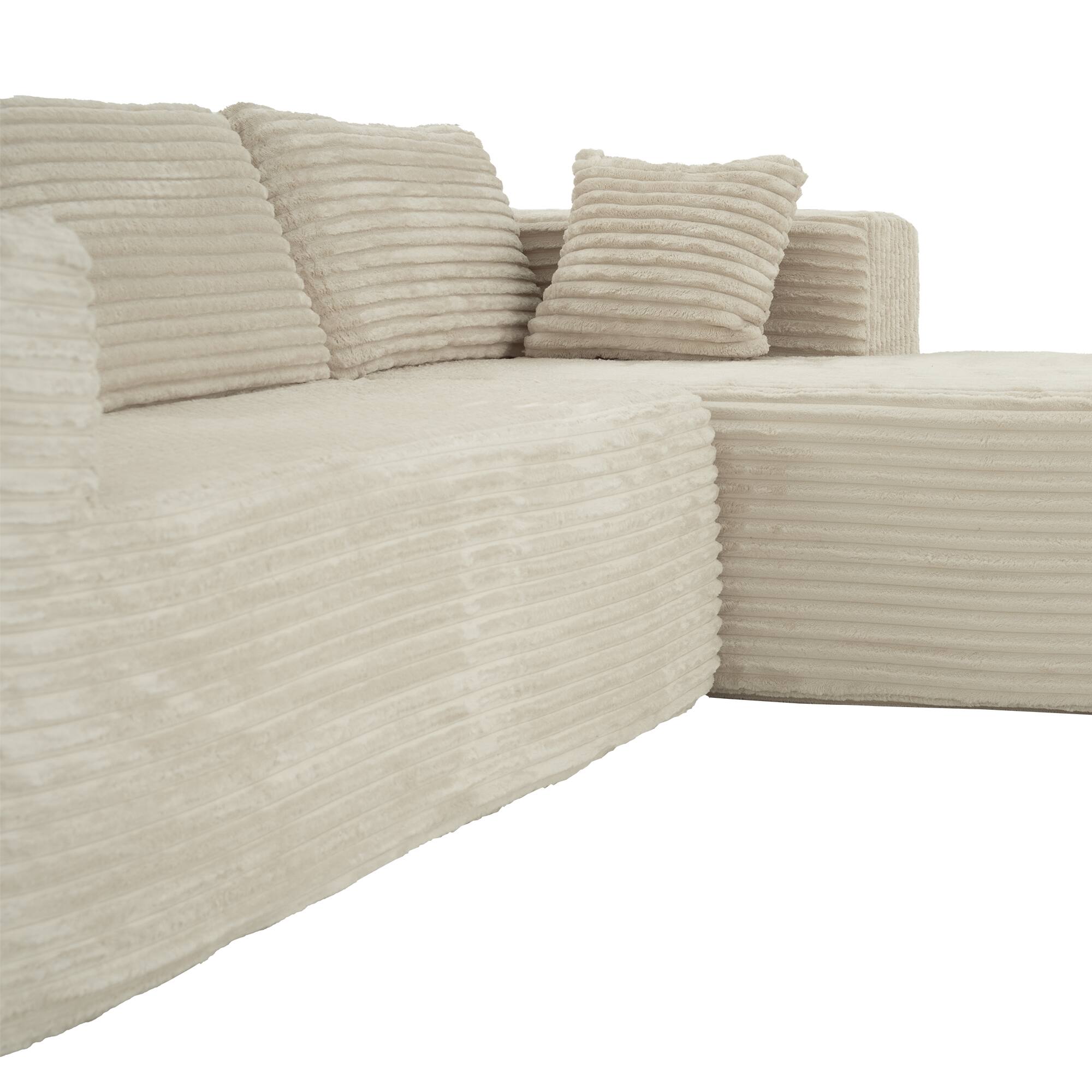 Alt View 4. FUFU & GAGA - Modular L-Shaped Corduroy Sofa with Chaise - 106" Light Beige Convertible Boneless Couch for Small & Large Living Rooms - Beige.
