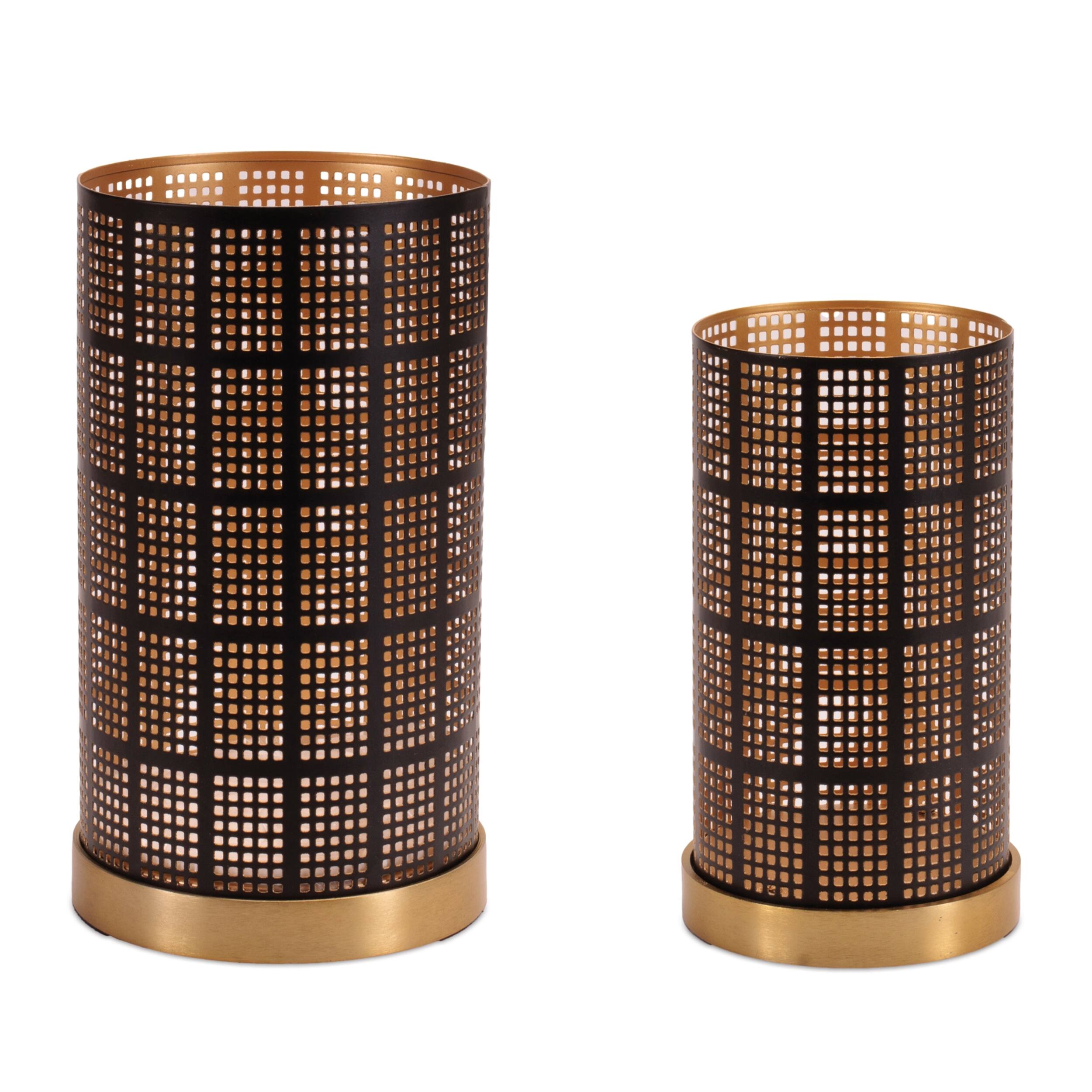 BreeBe - Punched Metal Candle Holder (Set of 2) - Black/Gold