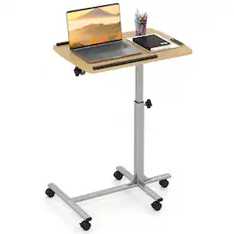 Ecooso - Rolling Laptop Table, Height Adjustable, Tilt Top, Mobile Computer Stand for Home Office - Natural