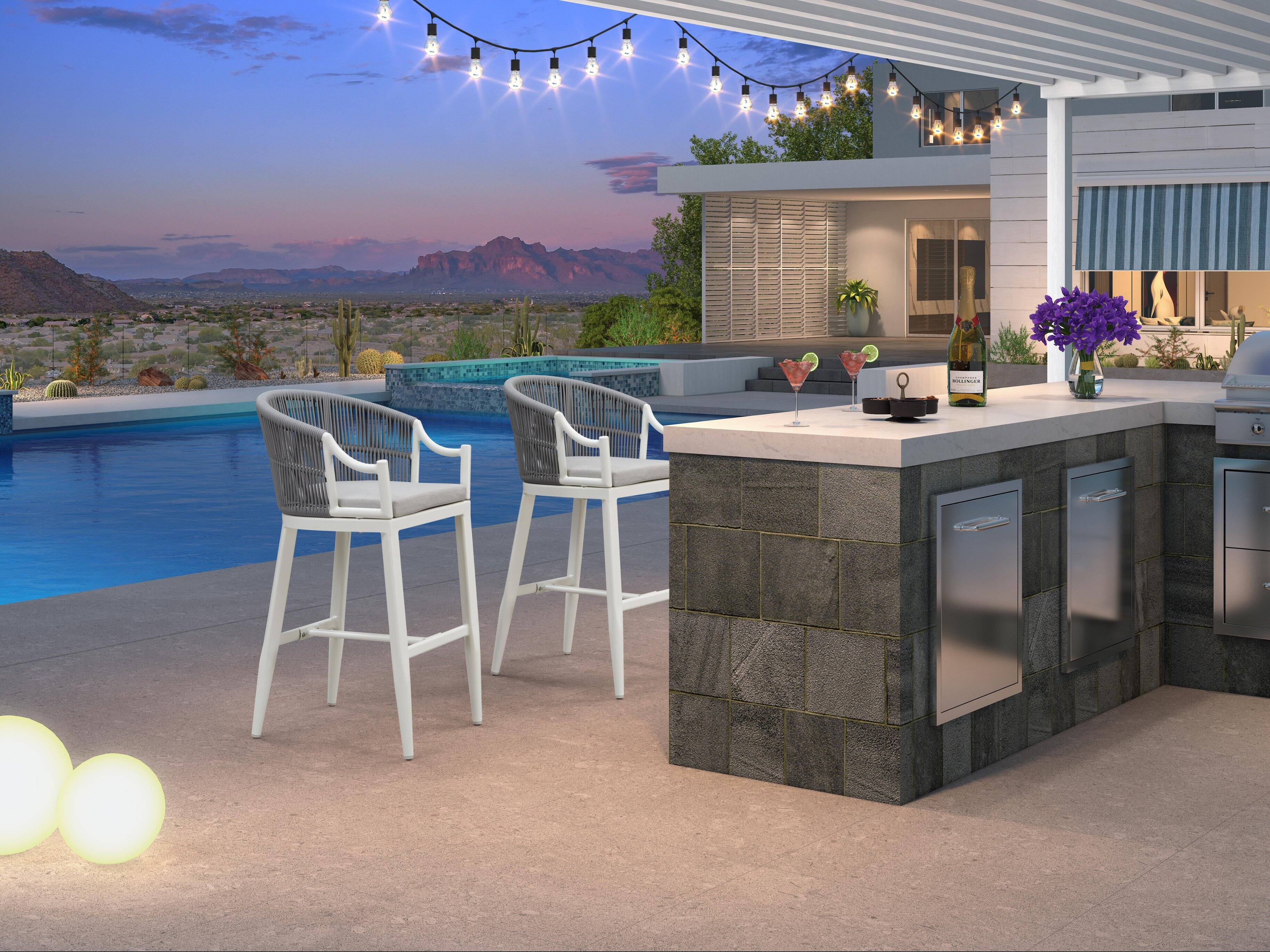 Alt View 1. PURPLE LEAF - Patio Bar Height Set of 2 Outdoor Rattan Chairs with Back Modern Aluminum Woven Barstools for Garden Indoor Kitchen - White-Bar Stool.