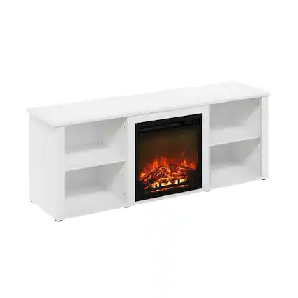 Front. FurniFact - Solid White TV Stand with Fireplace and Wood Construction for Living Room - White.