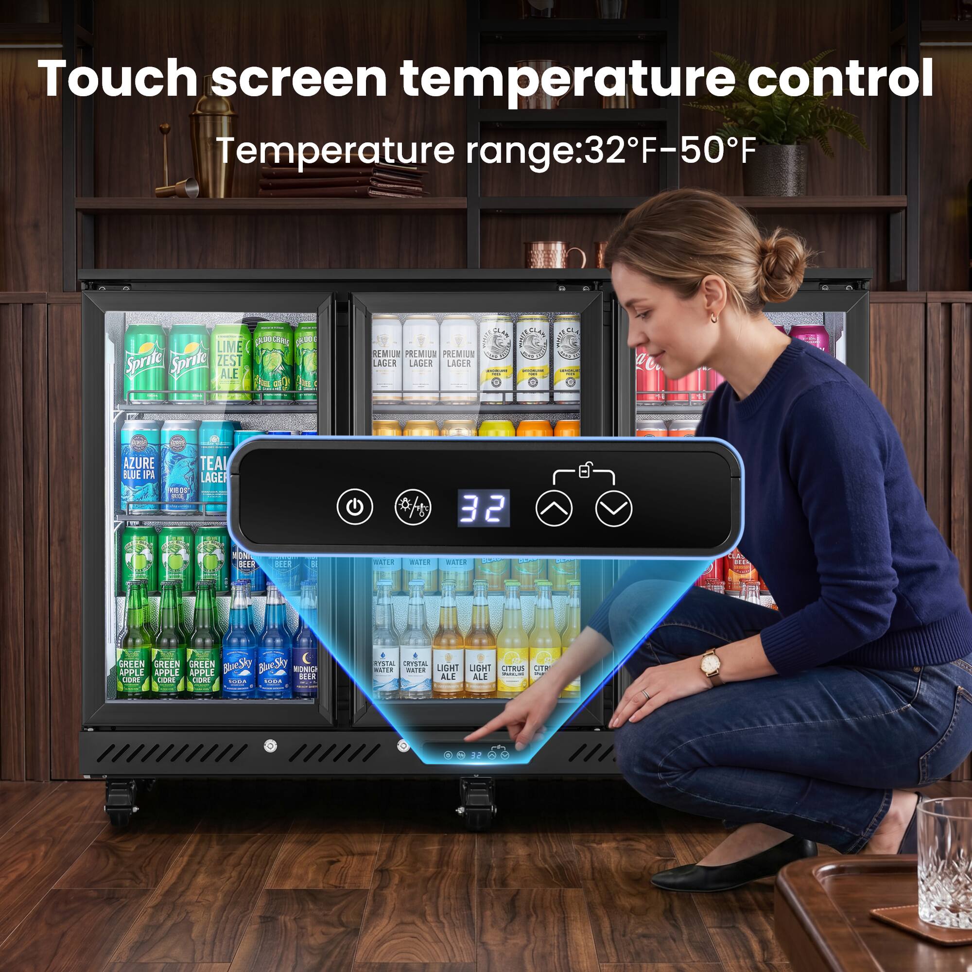 Touch screen temperature control  
Temperature range: 32°F-50°F