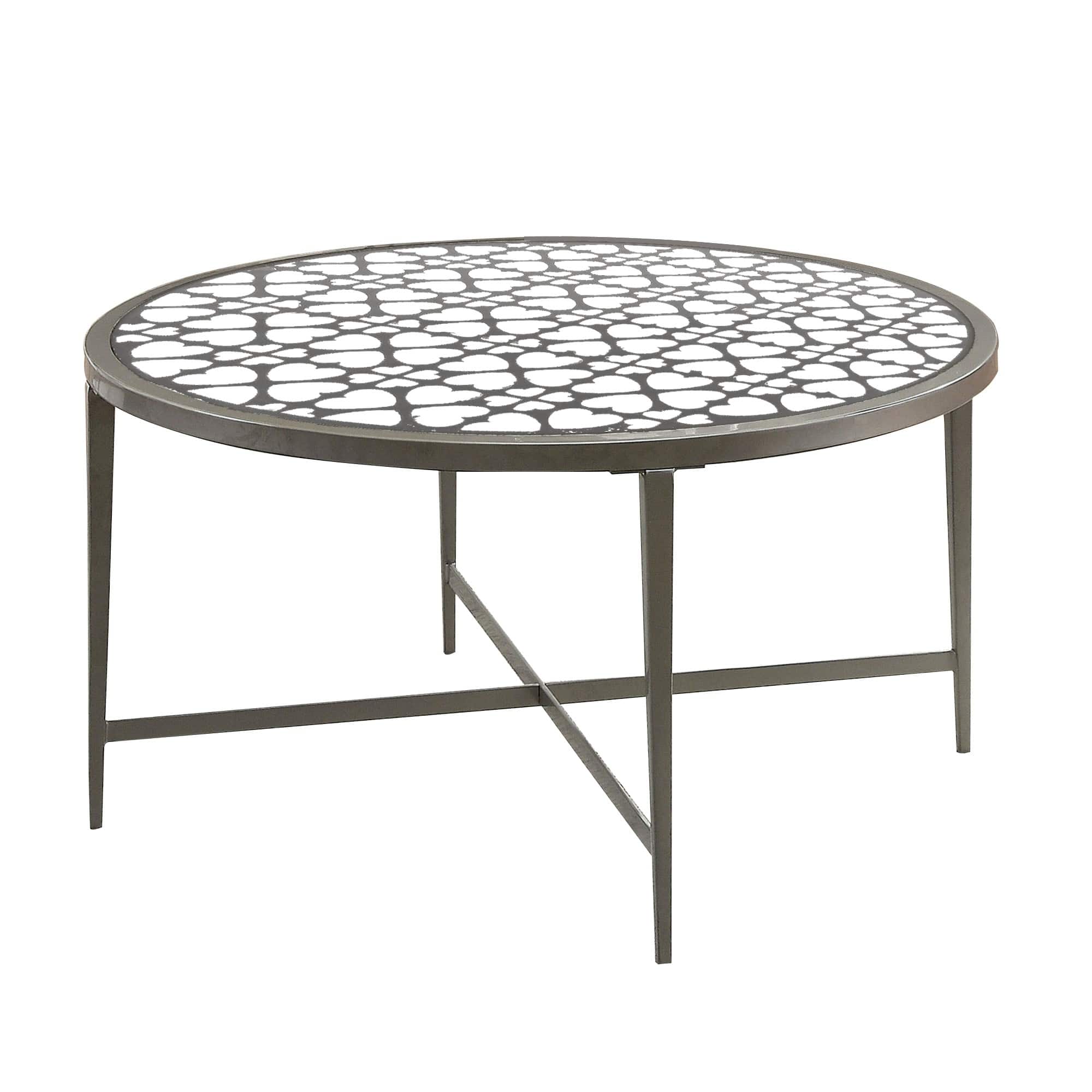 Manhattan Lane - Round Glass Top Coffee Table with X Support Metal Base - Silver