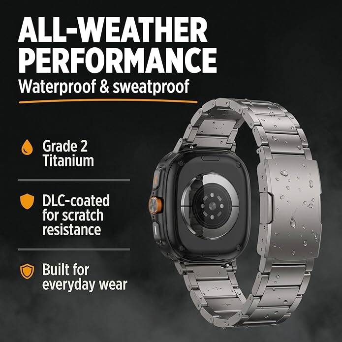 ALL-WEATHER PERFORMANCE  
Waterproof & sweatproof  

- Grade 2 Titanium  
- DLC-coated for scratch resistance  
- Built for everyday wear