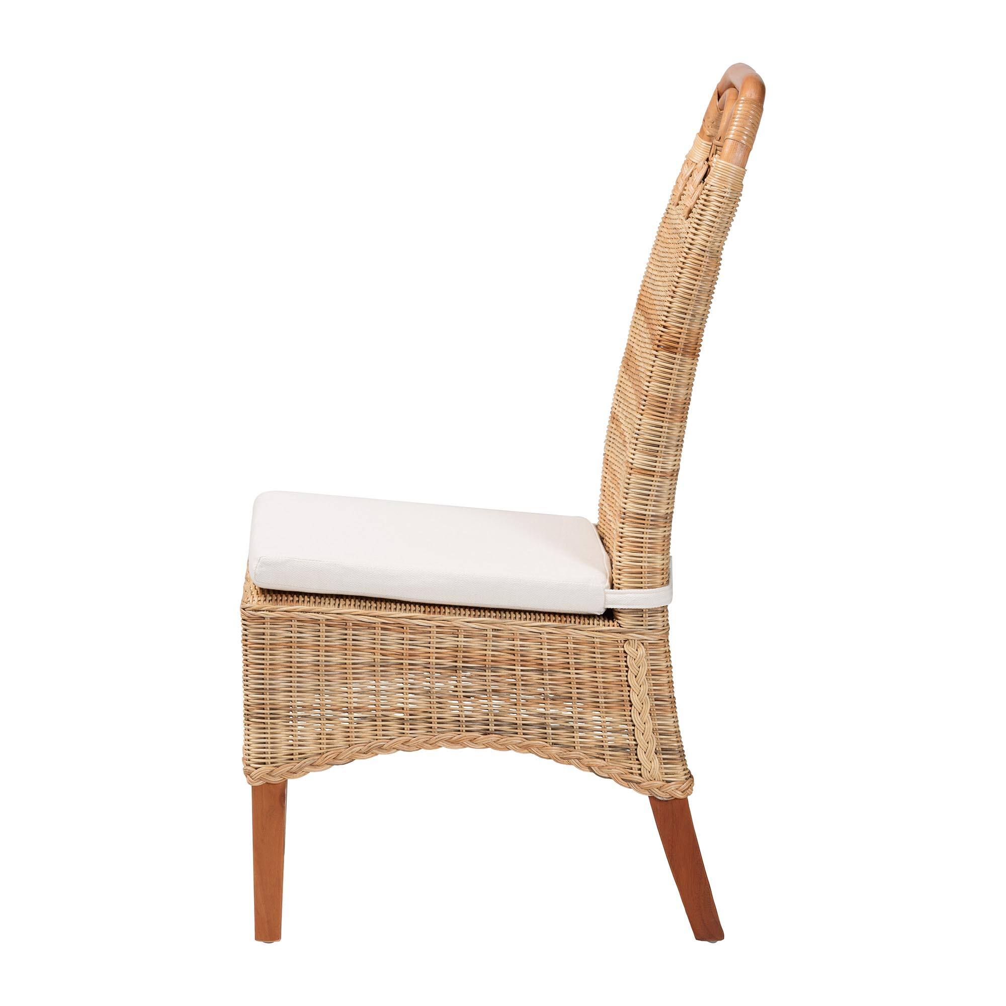 Left. bali & pari - bali & pari Dyna Natural Rattan Dining Chair - Handwoven Wicker Side Chair with Removable Cushion and Loop Backrest - Natural.