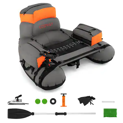 Front. Costway - Costway Inflatable Fishing Boat 350 LBS Fishing Float Tube with Fishing Rod Holder - Gray+Orange.