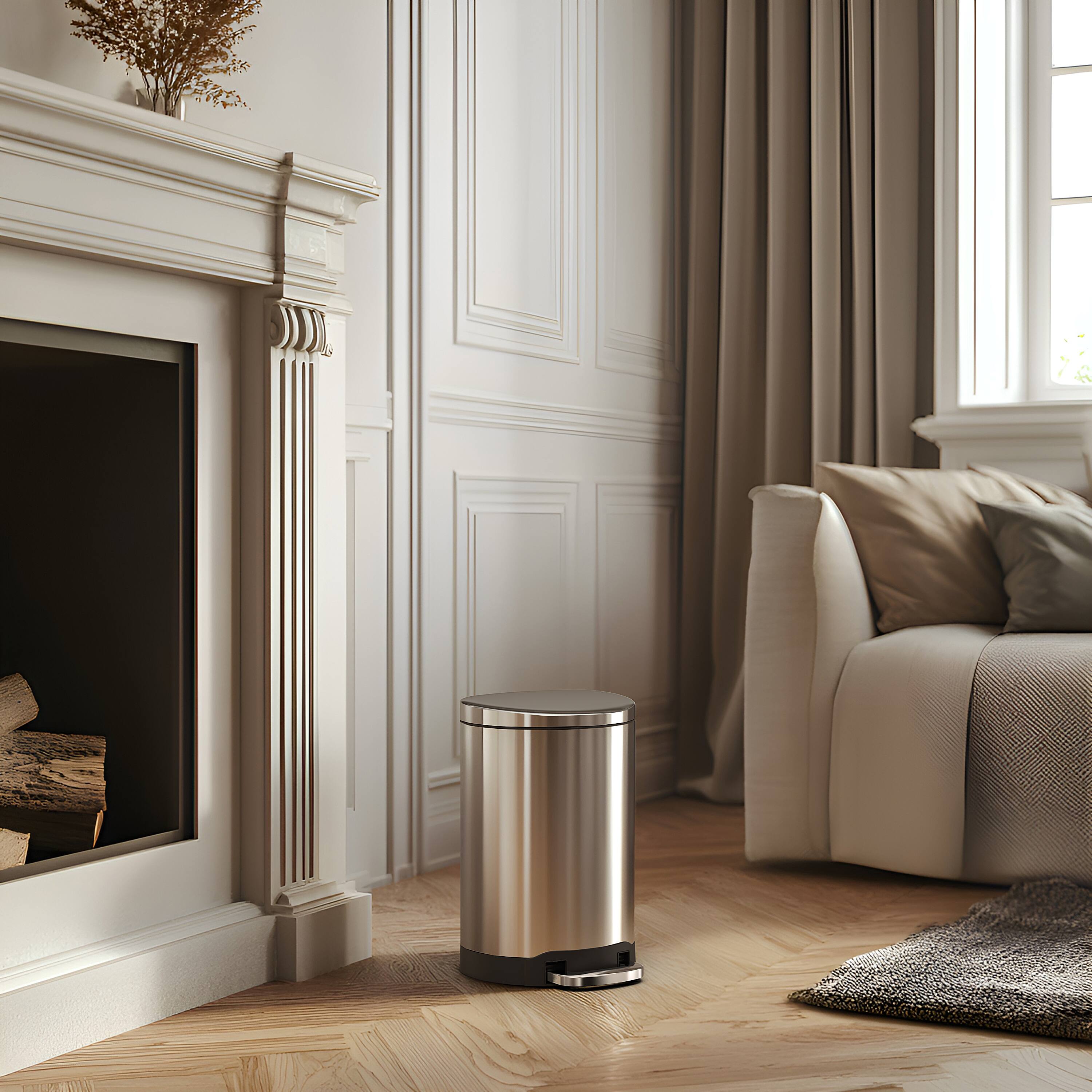 Alt View 6. Innovaze - 1.6 Gal./6 Liter Stainless Steel Semi-round Step-on Trash Can for Bathroom and Office - Silver.