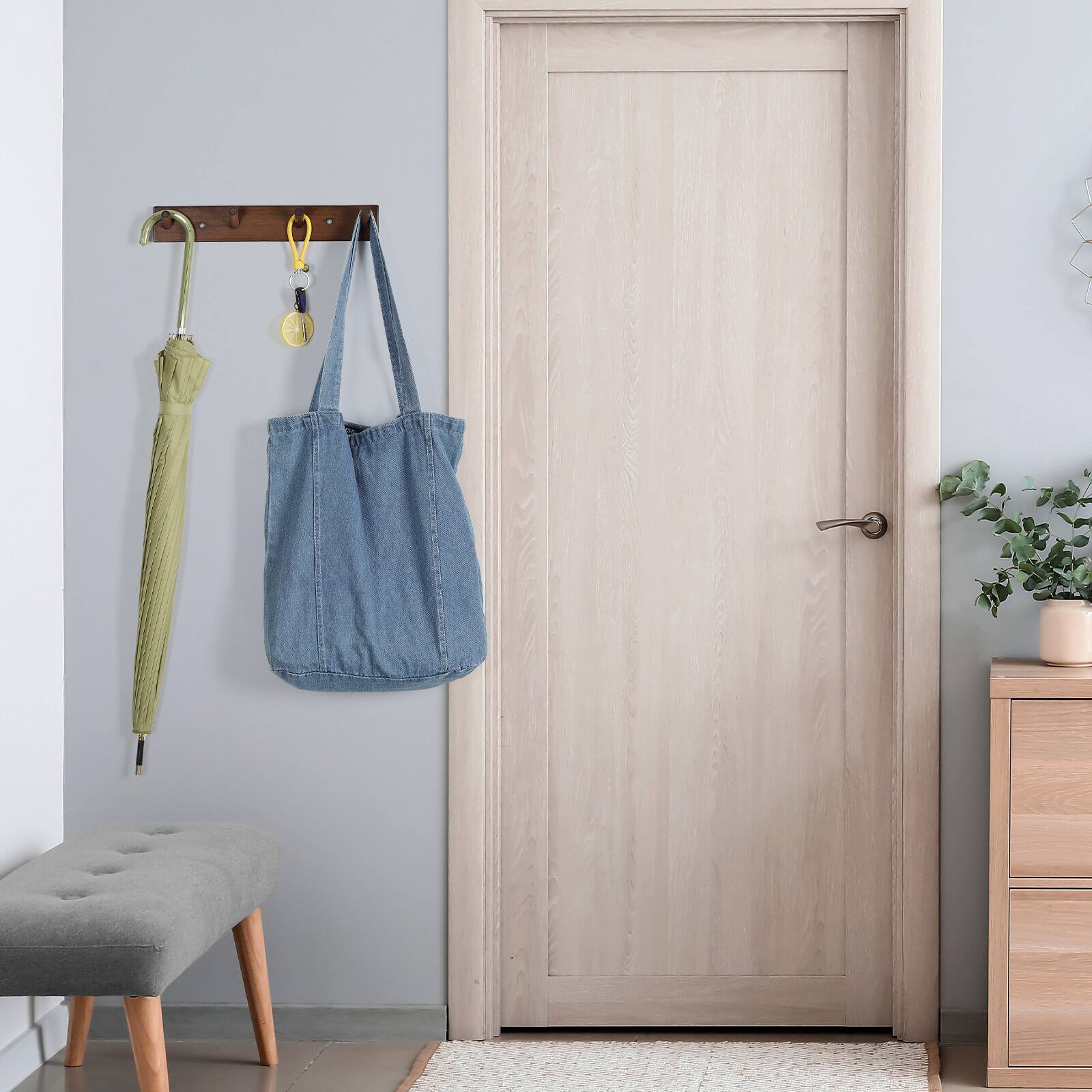 Alt View 1. Oumilen - Wood Wall Coat Rack with 4 Hooks – Rustic Entryway Hanger for Hats, Bags, Umbrellas, Home Decor - Rustic Brown.