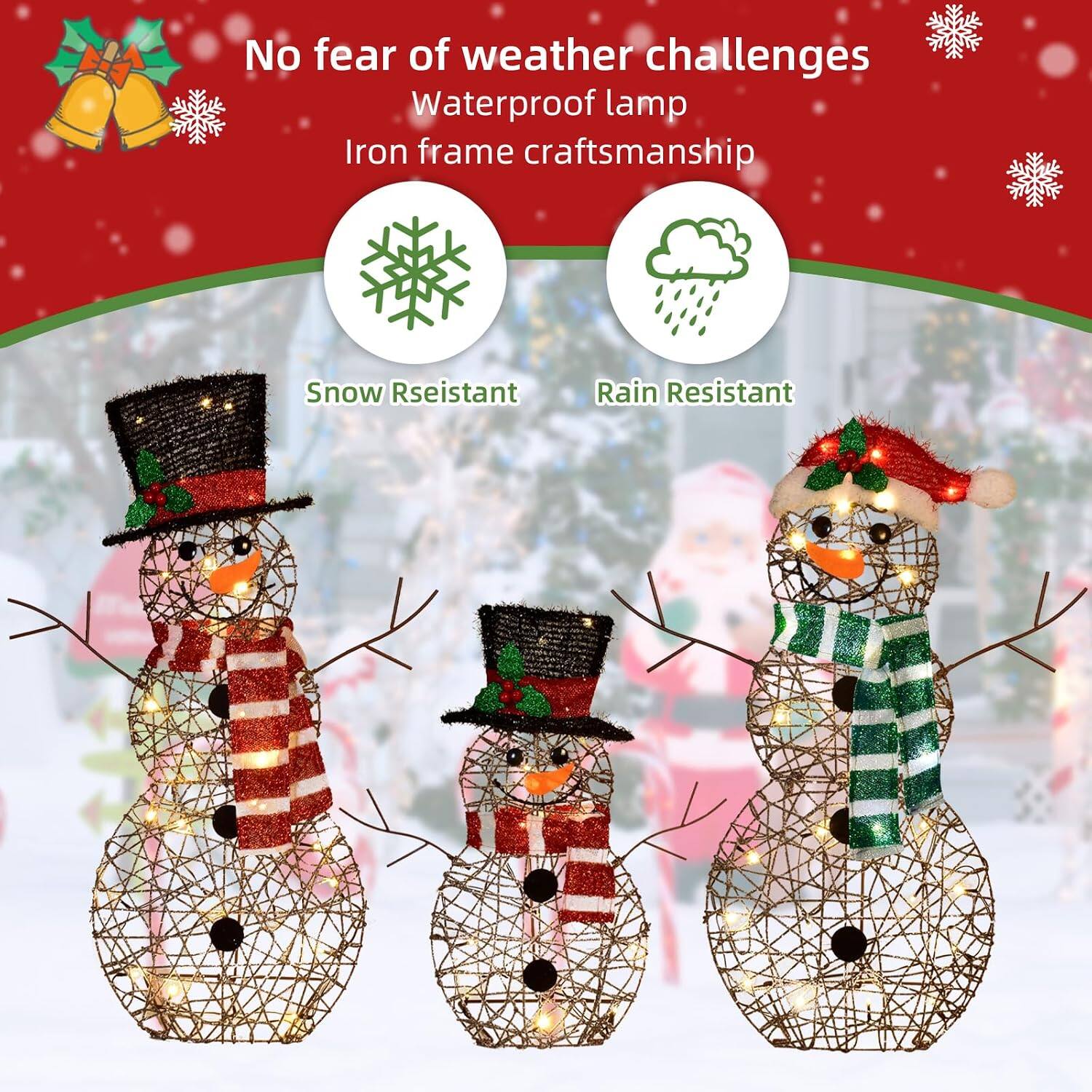 Oumilen 3 Piece Lighted Christmas Rattan Snowman Family Yard Decor – 2D ...
