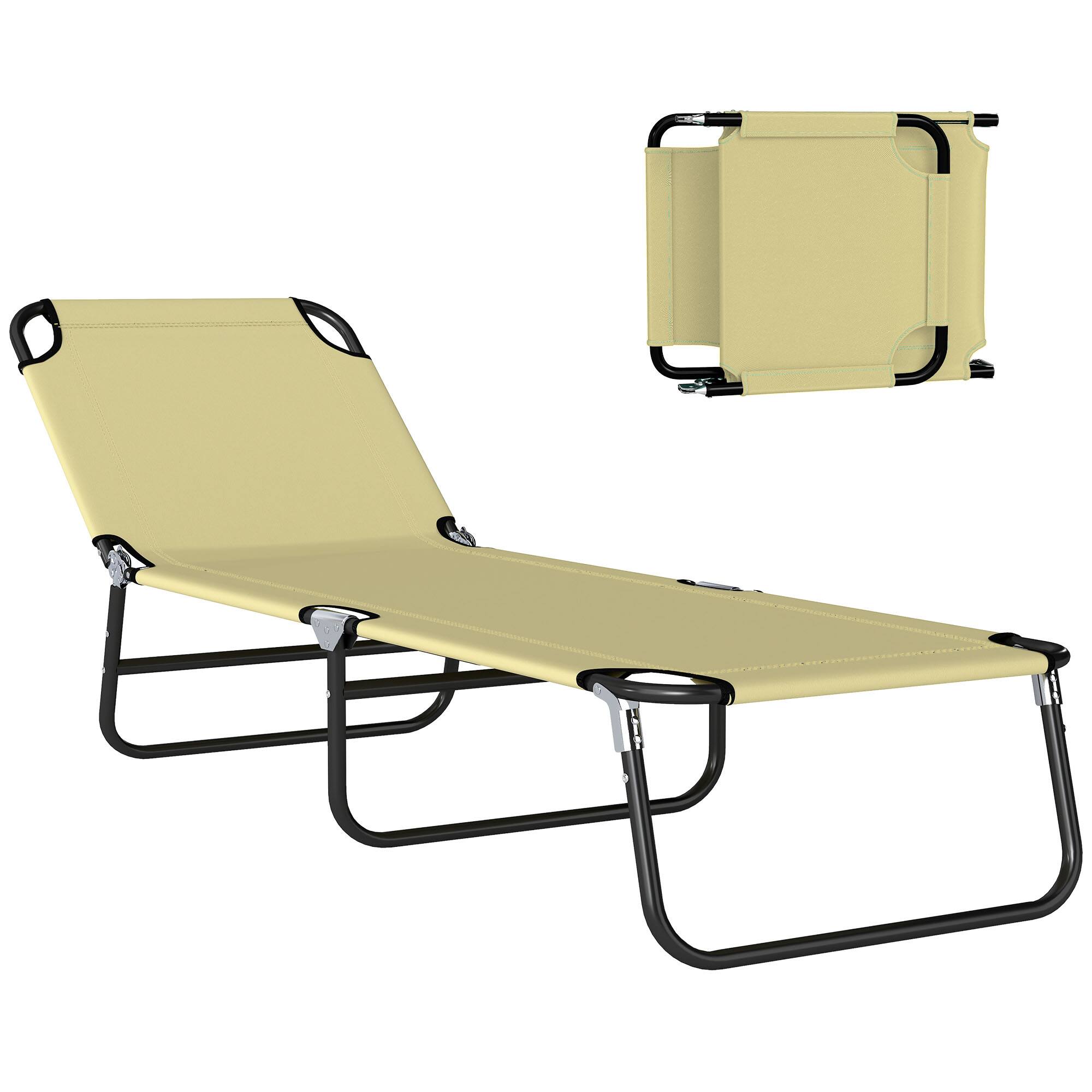 Front. Outsunny - Foldable Reclining Pool & Beach Chair, Oxford - Beige.