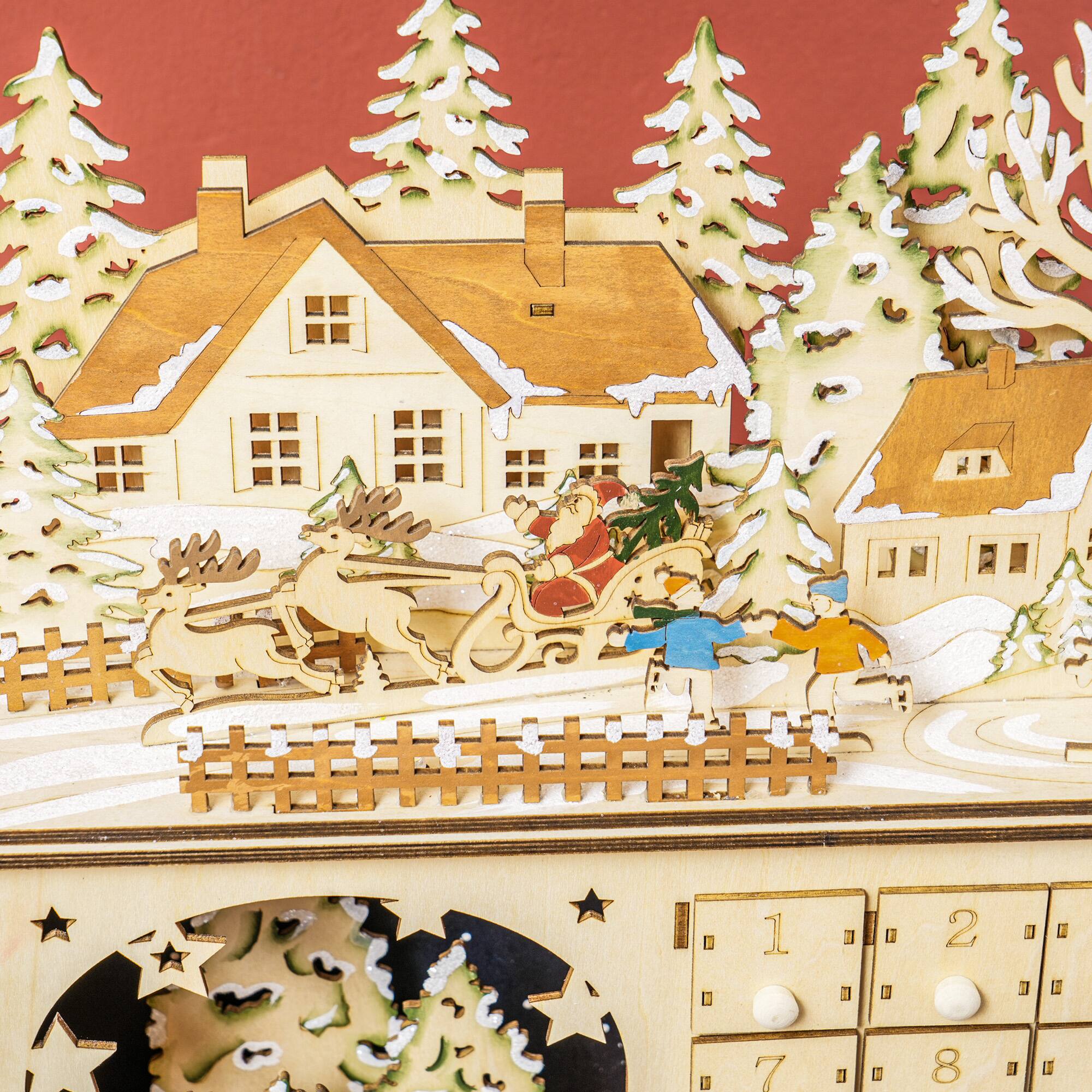 Angle. TinyHomie - HOMCOM Light Up Wooden Christmas Advent Calendar 24 Drawers LED Lights Natural - white.