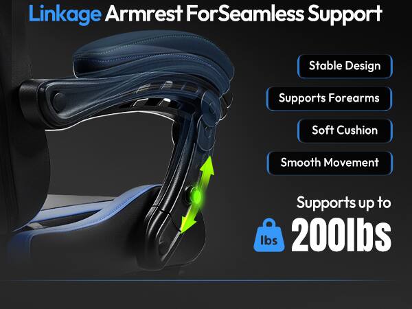 Linkage Armrest For Seamless Support

- Stable Design
- Supports Forearms
- Soft Cushion
- Smooth Movement
- Supports up to 200lbs