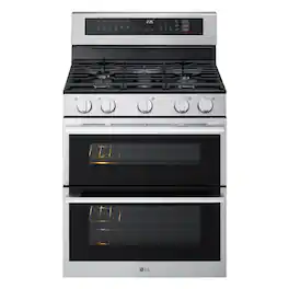 LG - 30-in Wide 6.9 Cu. Ft. Slide-In Double Oven Gas True Convection Smart Range with 5 Burners and UltraHeat 20K BTU Burner - Stainless Steel