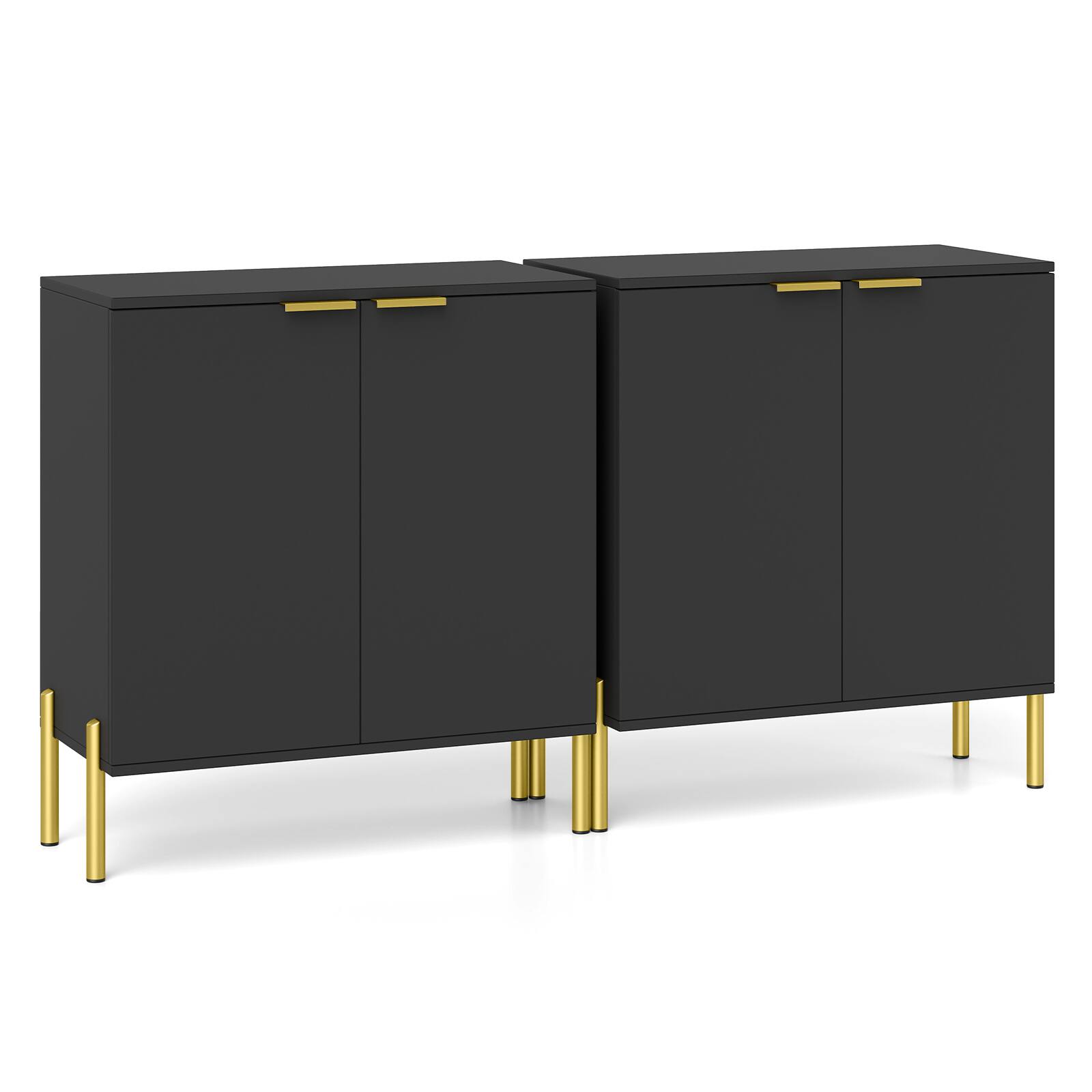 Alt View 9. Gymax - Gymax 2PCS 2-Door Buffet Cabinet Sideboard Cabinet w/ Shelf Metal Legs & Anti-Tipping Kits - Black.