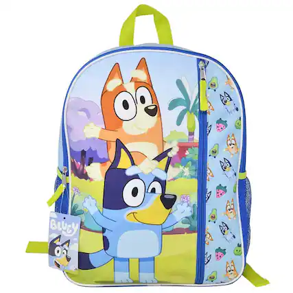 Front. Disney - Bluey piggybacking Bingo Nylon Blue Kids 16" School Backpack for Girls and Boys ages 3+ - Assorted Pre-Pack.