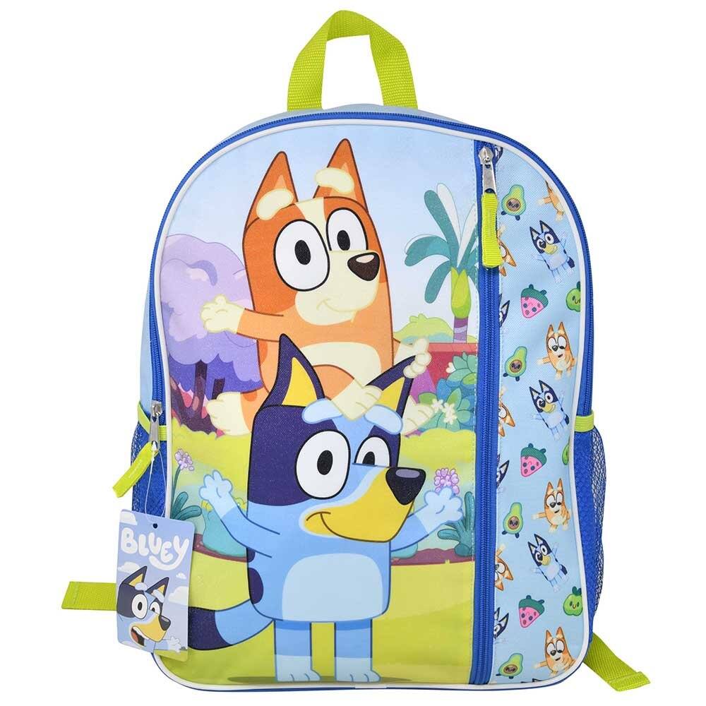 Front. Disney - Bluey piggybacking Bingo Nylon Blue Kids 16" School Backpack for Girls and Boys ages 3+ - Assorted Pre-Pack.