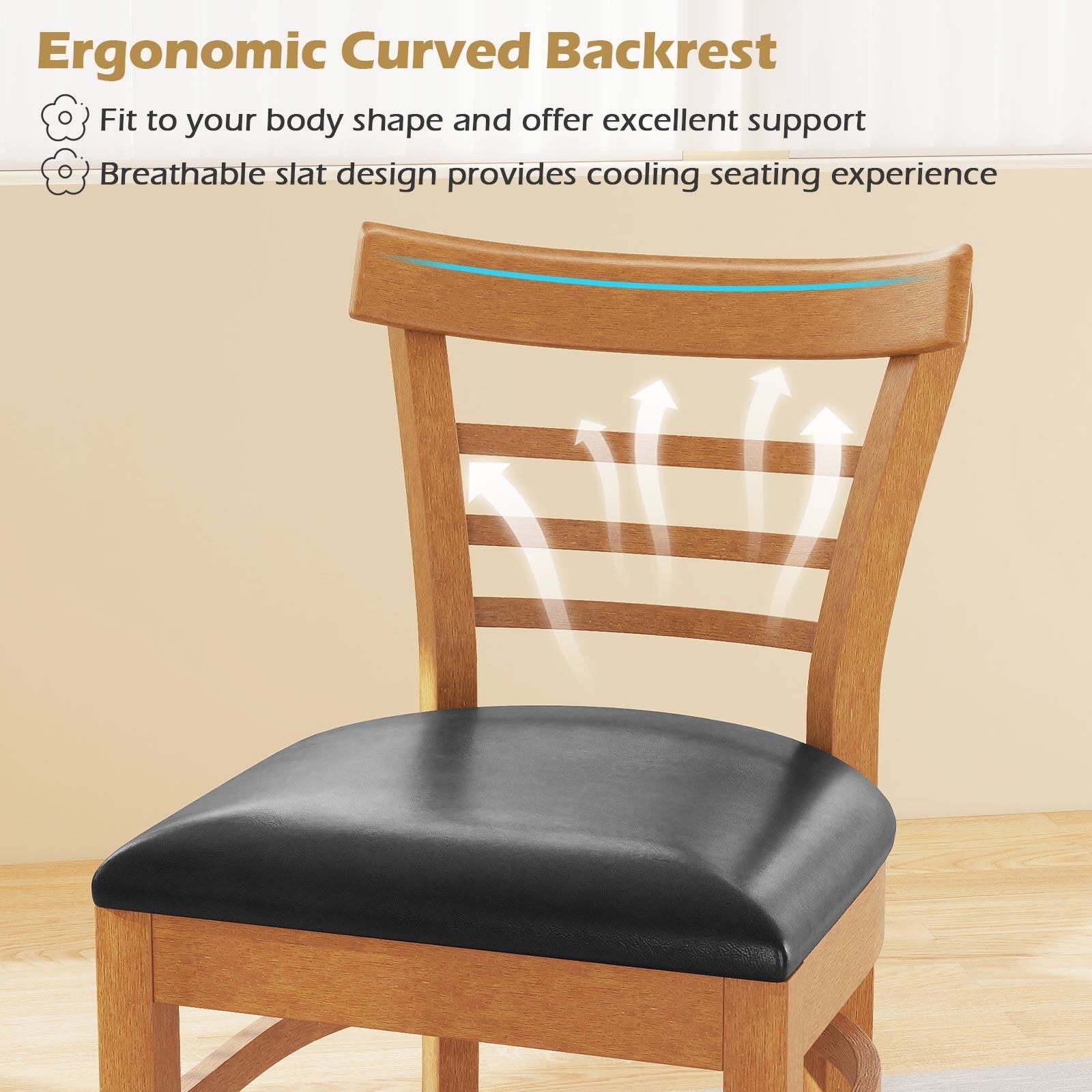 Ergonomic Curved Backrest

- Fit to your body shape and offer excellent support
- Breathable slat design provides cooling seating experience