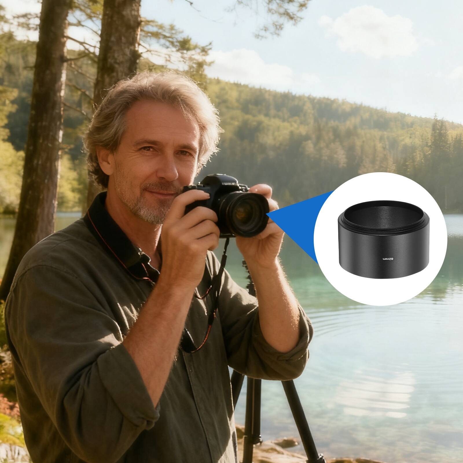 Alt View 5. Unique Bargains - 2pcs Lens Hood Shade, 62mm Long-focus Metal Camera Cap Shade with Cleaning Cloth & Pen - Black.