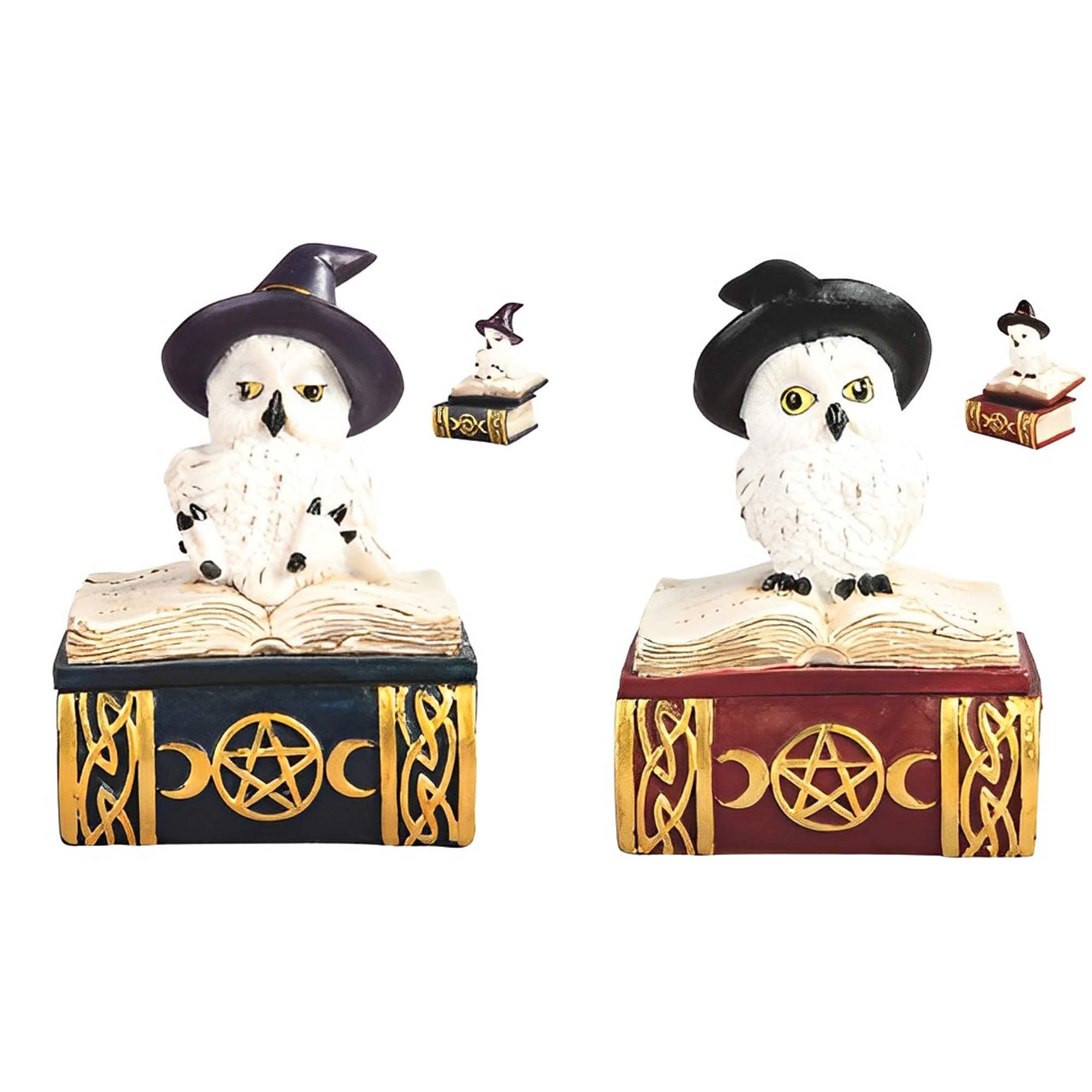 FC Design - 2-PC 5"H Owl on Book Trinket Box Set Figurine Statue Office Desk Tabletop Home Decor Gift - Multi-Color