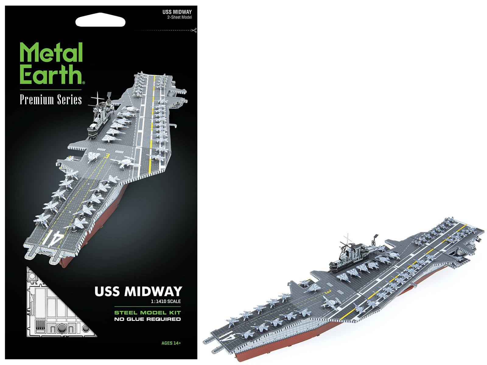 USS MIDWAY  
2-Sheet Model  

Metal Earth  
Premium Series  

USS MIDWAY  
1:1410 SCALE  
STEEL MODEL KIT  
NO GLUE REQUIRED  
AGES 14+